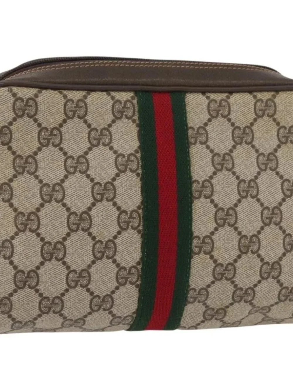 GUCCI GG Supreme Web Sherry Line Bag PVC Beige Red 32 014 3553 Auth BA13149